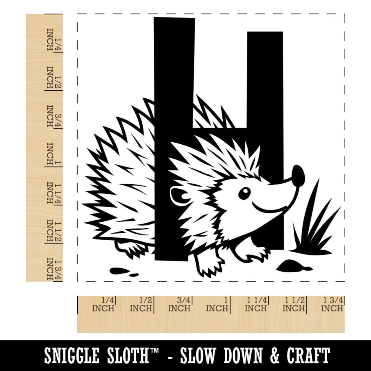 Animal Alphabet Letter H for Hedgehog Square Rubber Stamp for Stamping Crafting